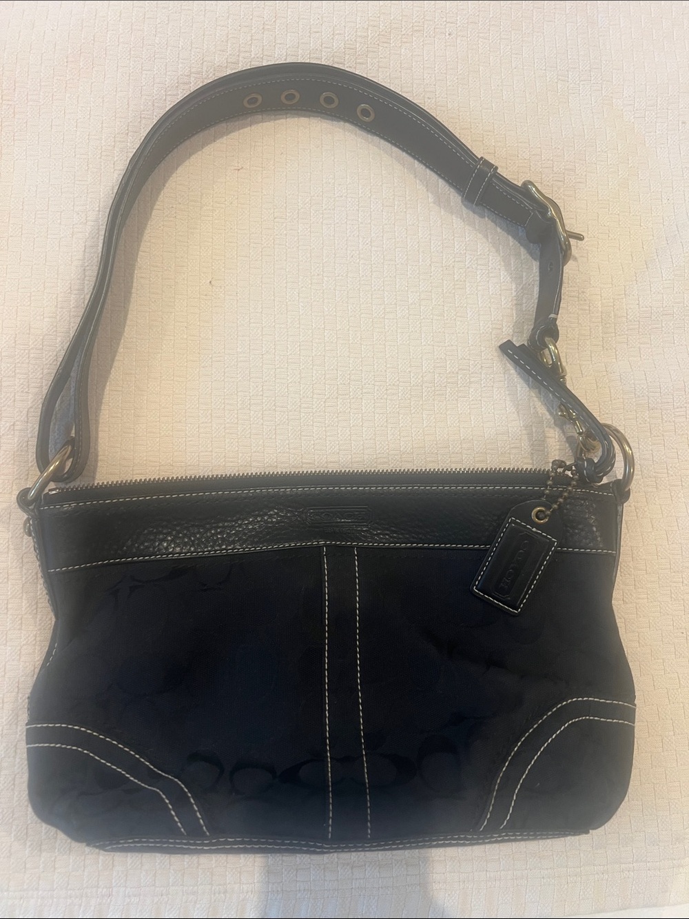Coach Black Signature Shoulder Bag with Contrast Stitching